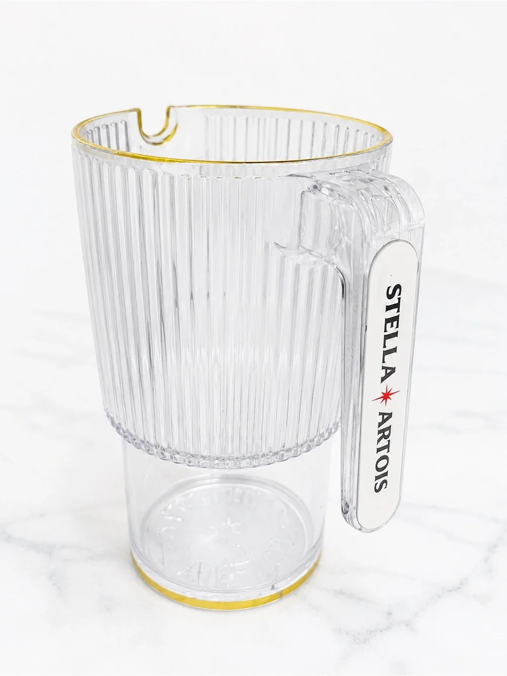 Stella Artois Acrylic Beer Pitcher Clear Ribbed 64 oz Beverage Pitcher Barware